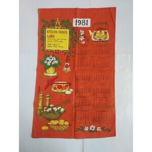 Vintage Retro 1981 Orange Kitchen Prayer Calender Towel 17" X 27"